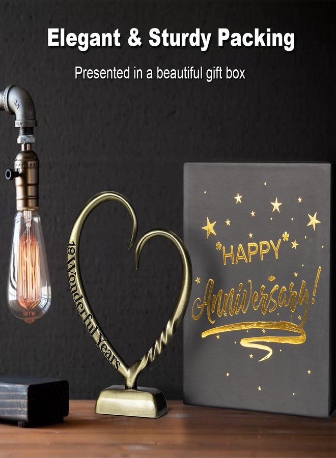 BESZONE 19 Year Anniversary Bronze Gifts for Her Him Gift 19th Wedding Anniversary for Couples Wife Husband Men, Hand Forged Bronze Heart Art Keepsake Home Decor Artwork - Image 3